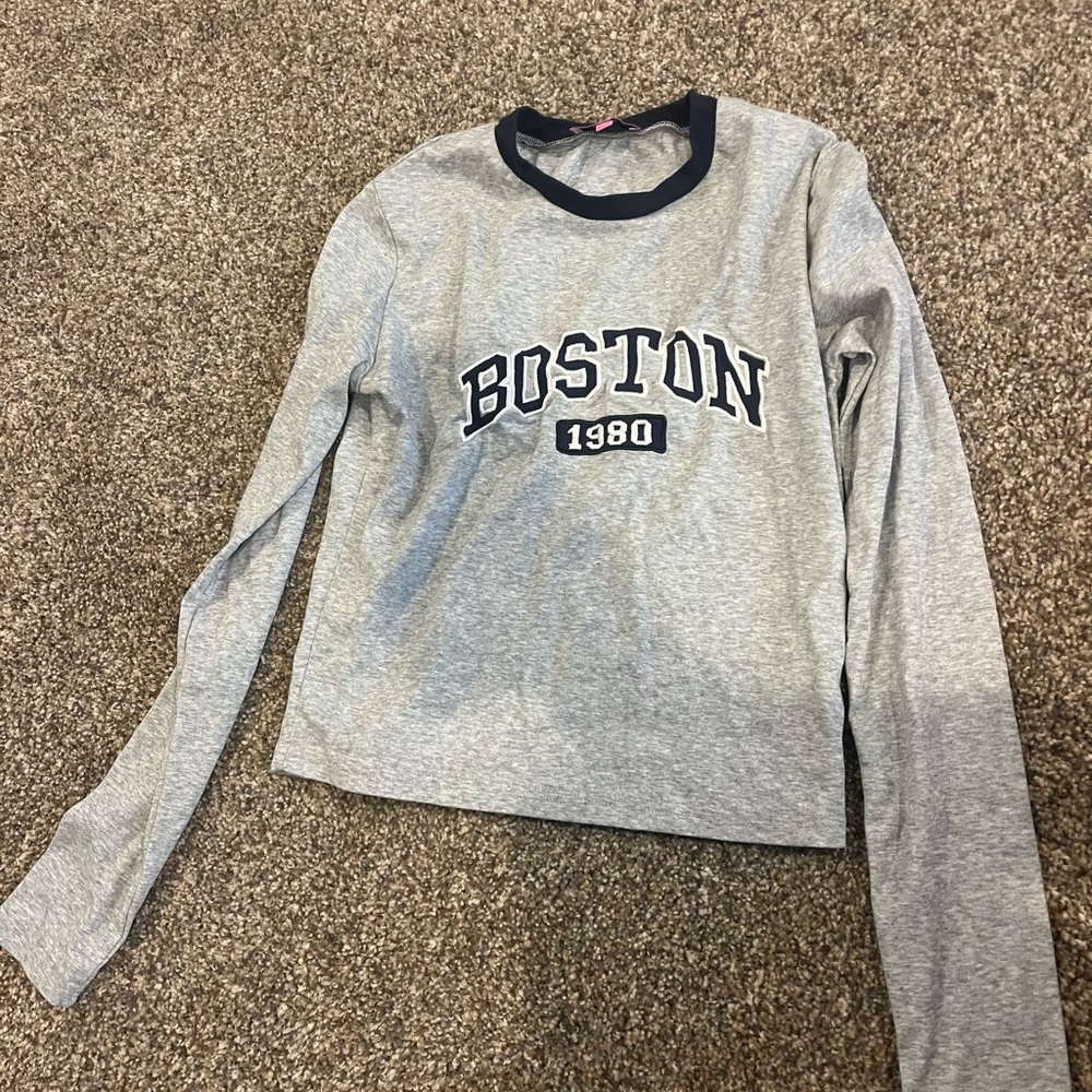 Edikted Gray and Navy Long Sleeve Top